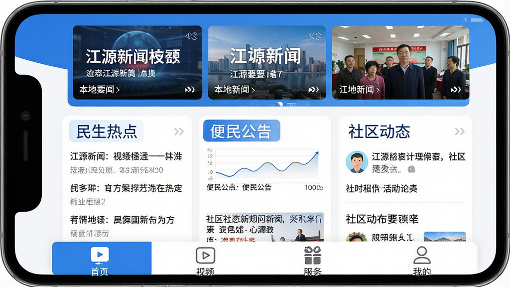 ��Դ�����ֻ�APP������չʾ�����岼�ּ��󷽣������Ǳ���Ҫ���ֲ�ͼ���м��������ȵ㡢���񹫸桢������̬�ȷ����飬�ײ�Ϊ��ҳ����Ƶ�������ҵ��ĸ�������ǩ������������ɫ��Ϊ��������ִ���ƽ���������������ʸɾ��޶���Ԫ��