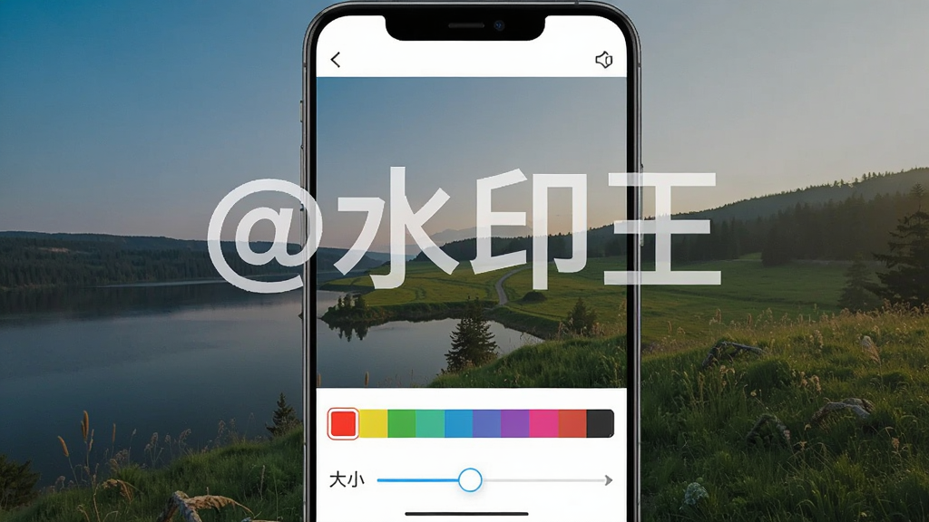 һ�š�ˮӡ����APP����ˮӡ�༭������ֻ���ͼ��������һ�ŷ羰��Ƭ�ϵ����˰�͸��������ˮӡ��@ˮӡ�������·�����ɫѡ�����ʹ�С���ڻ��ˣ����沼������������ִ������ʸɾ����޶���Ԫ��