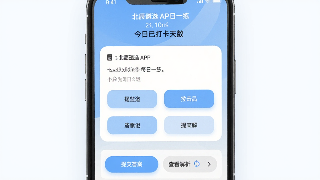 ������ѡAPPÿ��һ�����棬�ֻ���Ļ�Ϸ���ʾ�����Ѵ��������м���һ��ѡ������ĸ�ѡ�ť���·����ύ�𰸺Ͳ鿴�����Ĳ������򣬱���Ϊǳ��ɫ���䣬������Ƹɾ����࣬����ִ���ƽ�����������޶���Ԫ��