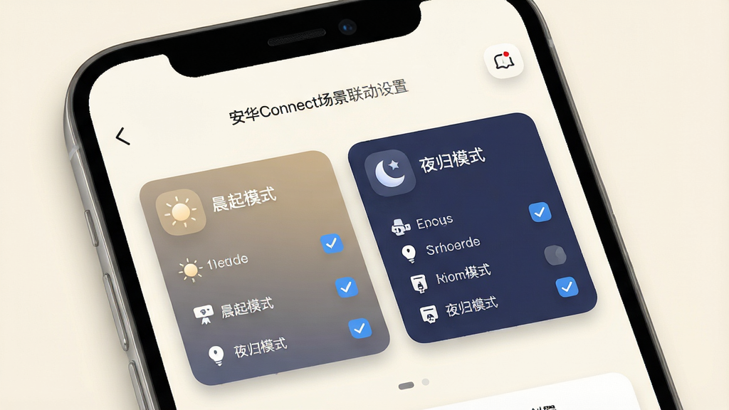 һ��չʾ����Connect�����������ý����ͼƬ��������һ���ֻ�������ʾ����Ļ����һ����������ҳ�棬�С�����ģʽ���͡�ҹ��ģʽ��������Ƭ��ÿ����Ƭ���ж�Ӧ��ͼ����ѹ�ѡ���豸�����б��������ǵ��ŵ��װ�ɫ������Ԫ������΢��ͶӰЧ������������׶���ϸ��Բ�󣬻��ʸɾ��޶���Ԫ�أ�������Ⱦ