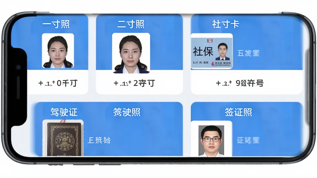 ���֤�������ܳߴ�ģ��ѡ����棬�ֻ���Ļ��ʾ���֤���չ��Ƭ��������һ���ա��������ա����籣��������ʻ֤����ǩ֤�ա��ȣ�ÿ����Ƭ����СͼԤ���ͳߴ��ע�������������룬������ɫ������ƽ�������ʸɾ�