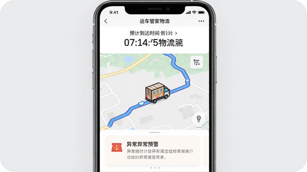 �˳��ܼ���������;���ٽ��棬�ֻ���Ļ��ʾ��ͼ�켣��һ���峵ͼ�������ƶ�����Ļ�Ϸ���Ԥ�Ƶ���ʱ�䵹��ʱ���·����쳣Ԥ����ʾ��Ƭ������Ϊǳ��ɫ������Ԫ�ؼ�࣬���ʸɾ����޸�����Ϣ