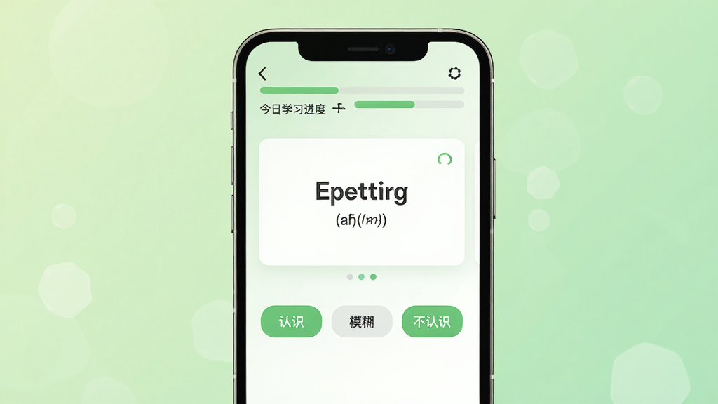 ��ѿ����App������չʾ������������һ���ֻ���Ļ����Ļ����ʾ��ѿ���ʵ�ѧϰҳ�棬�Ϸ��н���ѧϰ���������м��ǵ��ʿ�Ƭ��ʾӢ�ĵ��ʺ����꣬�·�����ʶ��ģ��������ʶ������ť������Ϊǳ��ɫ���䣬������¼�Լ�����ʸɾ��������޶���Ԫ��