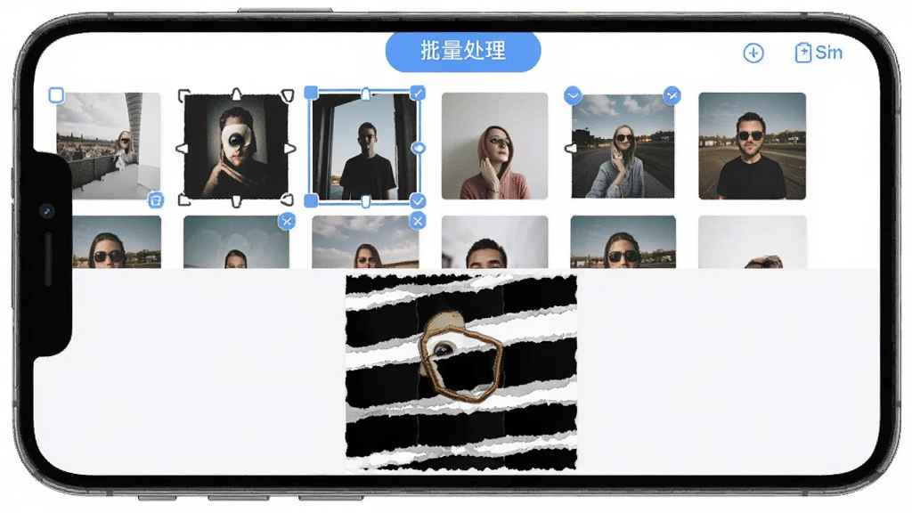 ˺��Ƭ���App����ᵼ����棬��ʾ�ֻ�����еĶ�����Ƭ��ѡ�У������Ϸ�������������ť���·�Ԥ������չʾ��һ���Ѿ������õ�˺��Ƭ�����Ƭ�����岼��������������ִ������ʸɾ��޶���Ԫ��