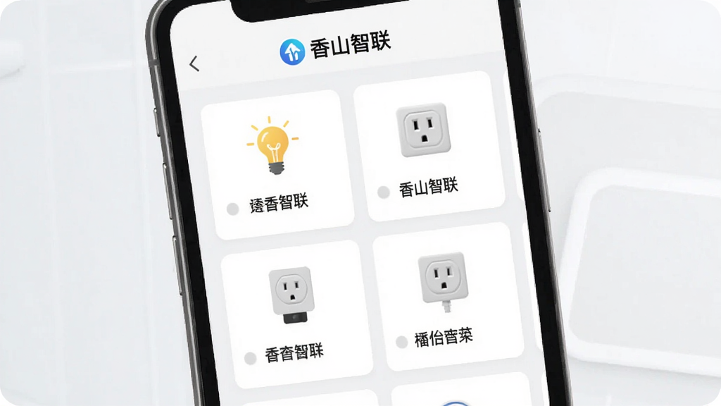 һ��չʾ����ɽ������App�豸�����������ͼ���������ֻ���Ļ��ʾ����豸��Ƭ��ÿ����Ƭ���е��ݡ�������ͼ�꣬�豸���������ɼ��������С���ɽ������Logo���������룬����Լ�ִ������ʸɾ�������Ԫ��