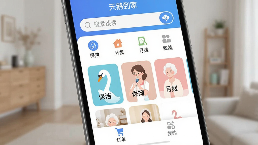 һ��չʾ��쵽��App����ȫò��ͼƬ������Ϊ�ֻ���Ļ��ʾ��쵽��Ӧ�������棬����Ϊ��ҳ����������ͷ���ͼ�꣬�м��Ǳ��ࡢ��ķ����ɩ�ȷ���Ƭ���ײ�Ϊ�������ҵ�ѡ��Ű�����������ִ���Լ��ϸ��Բ�󣬻��ʸɾ����޶���Ԫ�أ���Ļ����ʾ���֡���쵽�ҡ�