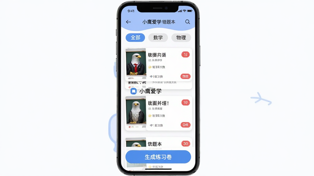 Сӥ��ѧ ���Ȿ���棬�ֻ���Ļ��ʾ��ѧ�Ʒ���Ĵ����б���ÿ�����⿨Ƭ������Ŀ����ͼ�ʹ��������ǣ������С�ȫ����������ѧ��������������ɸѡ��ǩ���ײ��С�������ϰ������ť�����沼������������ִ���ƽ