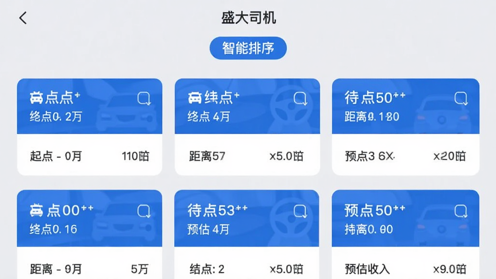 ��ʢ��˾���ˡ�Ӧ���ڶ����б�ҳ�棬��ʾ�������Ӷ�����Ƭ��ÿ����Ƭ��ע����յ㡢�����Ԥ�����룬��Ƭ����ɫ�Ͱ�ɫΪ�����б������С��������򡱱�ǩ������Ϊǳ��ɫ����������������ҹ�棬���ʸɾ�