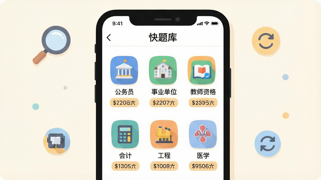 һ�š�����⡱App������ҳ��Ľ�ͼ���廭���������ֻ���Ļ��ʾ������Է���ͼ�꣬����������Ա������ҵ��λ������ʦ�ʸ񡱡���ơ������̡���ҽѧ���ȣ�ÿ��ͼ���·�����Ŀ������ǩ����������͵��װ�ɫ����Χ�зŴ󾵺�ˢ�¼�ͷ��Сͼ���׺������ƽ���£����ʸɾ��޶���Ԫ��