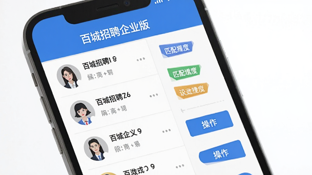 �ֻ���Ļչʾ�ٳ���Ƹ��ҵ�����ɸѡ���棬����Ǻ�ѡ���б����Ҳ���ʾƥ��ȱ�ǩ�Ͳ�����ť���������С��ٳ���Ƹ��ҵ�桱���ֱ�ʶ����ƽ����Ʒ����ɫ��ɫ�������ʸɾ�������Ԫ��