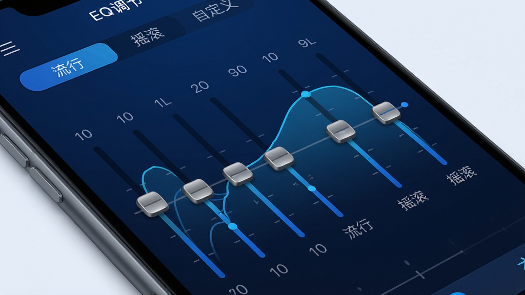 �������App��EQ���ڽ�����д���ֻ���Ļ��ʾ10��Ƶ�ξ��������飬����������ɫΪ��ɫ��������ͼ�����ɼ�����Χ�С����С���ҡ�������Զ��塱����Ч��ǩ�����Ƽ���ǿ��ϸ�ھ��£����ʸɾ�