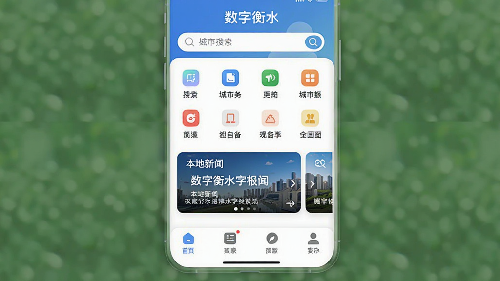 һ���ֻ���Ļչʾͼ�������ǡ����ֺ�ˮ��APP�������棬����Ϊ�����������ӳ��з���ͼ�������м��Ǳ��������ֲ���Ƭ���ײ�Ϊ�ĸ�������Ŀ���Ű��������룬����ִ���࣬ϸ��Բ�󣬻��ʸɾ����޶���Ԫ��