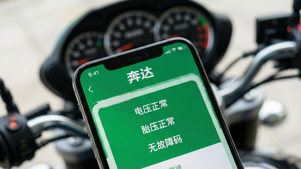 һ���ֻ���Ļ����д����Ļ��ʾ�����App�ĳ�����챨����棬��������ɫΪ��ɫ������ʾ�š���ѹ����������̥ѹ�����������޹����롱��������ʾ��������ģ����Ħ�г��Ǳ��̣����������ִ������������ɼ�������ϸ��