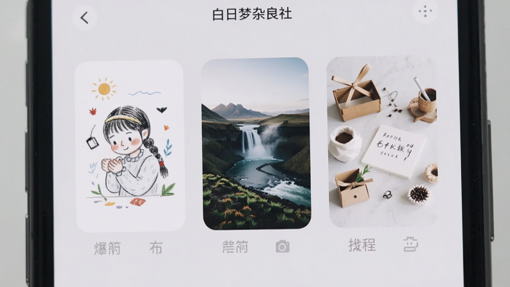 ������������ �ٲ���������д���ֻ���Ļ��չʾ���Ų�ͬ���Ŀ�Ƭ��һ�����ֻ�廭��һ���Ƿ羰��Ӱ��һ���������̳̣���ƬԲ����ƣ������ȣ�����Ϊǳ��ɫ������ɾ�����������Լ�ִ������������޶���Ԫ��