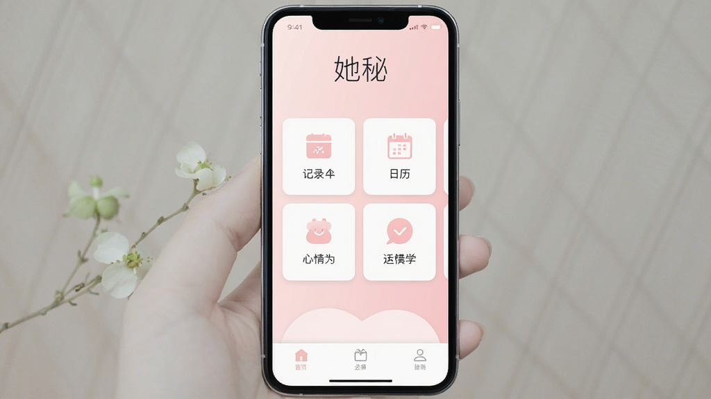 һ���ֻ���Ļչʾ���棬���������ǡ����ء�App�������棬����Ϊ��͵ĵ���ɫ���䣬���涥����ʾ�����ء�Logo�������м��Ǽ��Ŀ�Ƭʽ������ڣ�������¼�������������ͼ�꣬�ײ�Ϊ����������ǩ�����岼����������������Լ�����ʸɾ��޶���Ԫ�أ����������ɶ�