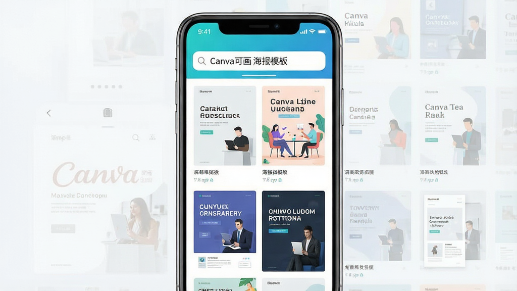 һ��չʾCanva�ɻ�ģ����ͼƬ�������������ֻ���Ļ����Ļ����ʾCanva�ɻ�App��ģ������ҳ�棬��������д�š�Canva�ɻ� ����ģ�塱���·�����״�����Ŷ��Ų�ͬ���ĺ���ģ������ͼ��������Լ�硢�廭�硢����磬ÿ��ģ���϶���ʾ�����ֺ�ͼƬ���������룬���ͳһ�����ʸɾ��������޶���Ԫ��