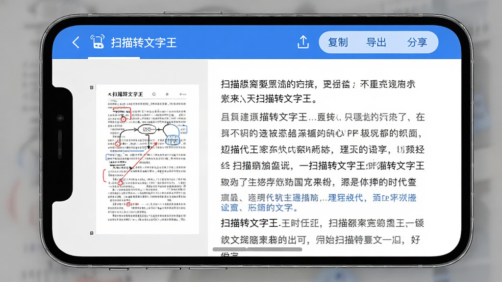 �ֻ���Ļչʾ��ɨ��ת����������ʶ����ҳ�棬�����ԭʼ�ĵ�������ͼ���Ҳ���ʶ��������������ݣ����ֶ���������Ű����룬��Ļ�Ϸ��С����ơ�������������������ť��������������ɫΪ����������ִ������ʸɾ����޶���Ԫ��