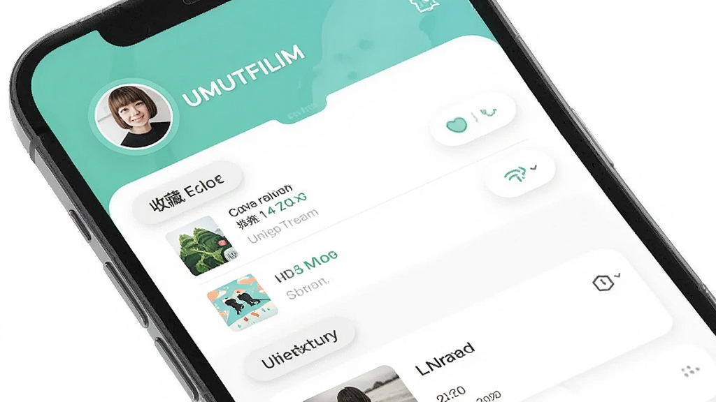 UMUTFILIM 个人中心界面,主体为手机屏幕显示收藏列表和观看历史记录,布局为上下结构,顶部为头像和昵称,中间为功能列表,风格清新简洁,细节圆润,画质干净无多余元素,图片中文字显示“UMUTFILIM”
