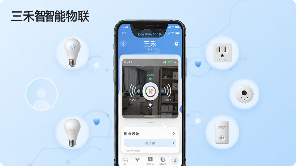 һ��չʾ�����������������豸���̵�ͼƬ���ֻ���Ļ��ʾɨ�踽���豸�Ľ��棬��Χ�����ܵ��ݡ������ʹ�������ͼ�꣬����Ϊǳ��ɫ���䣬�����Ƽ��У��������������ֱ�ע����������������