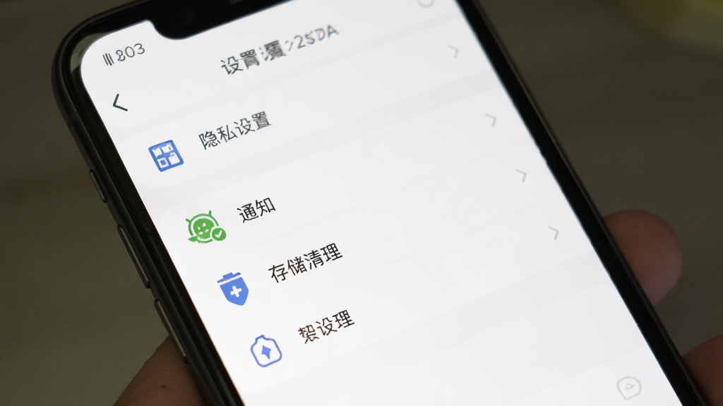 ����APP���ý��棬����չʾ�ֻ���Ļ����Ļ�������ò˵��б���������˽���á�֪ͨ���á��洢������ѡ�ͼ���࣬������ɫ�����ɾ���ˬ�����������޶���Ԫ��