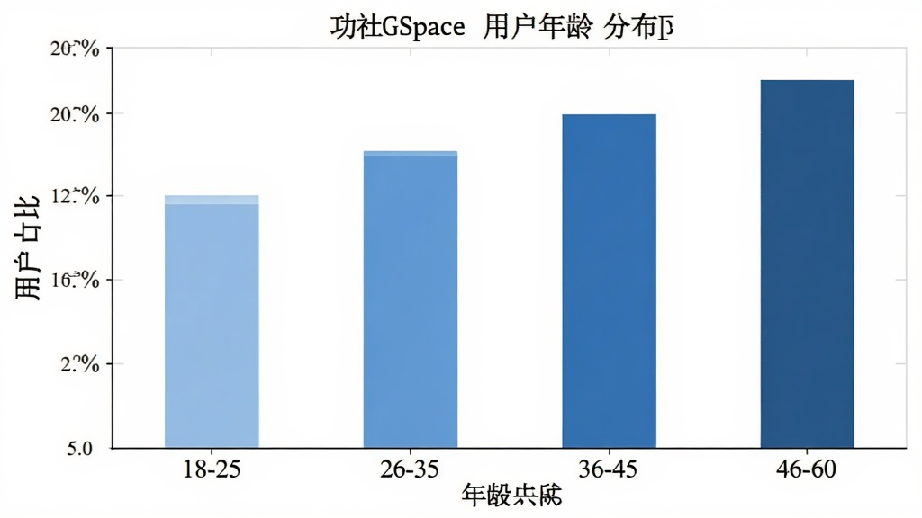 ����GSpace �û�����ֲ���״ͼ������Ϊ�����18-25��26-35��36-45��46-60������Ϊ�û�ռ�ȣ���״��ɫΪ��ɫϵ��ͼ��������������ʸɾ����޶���Ԫ��