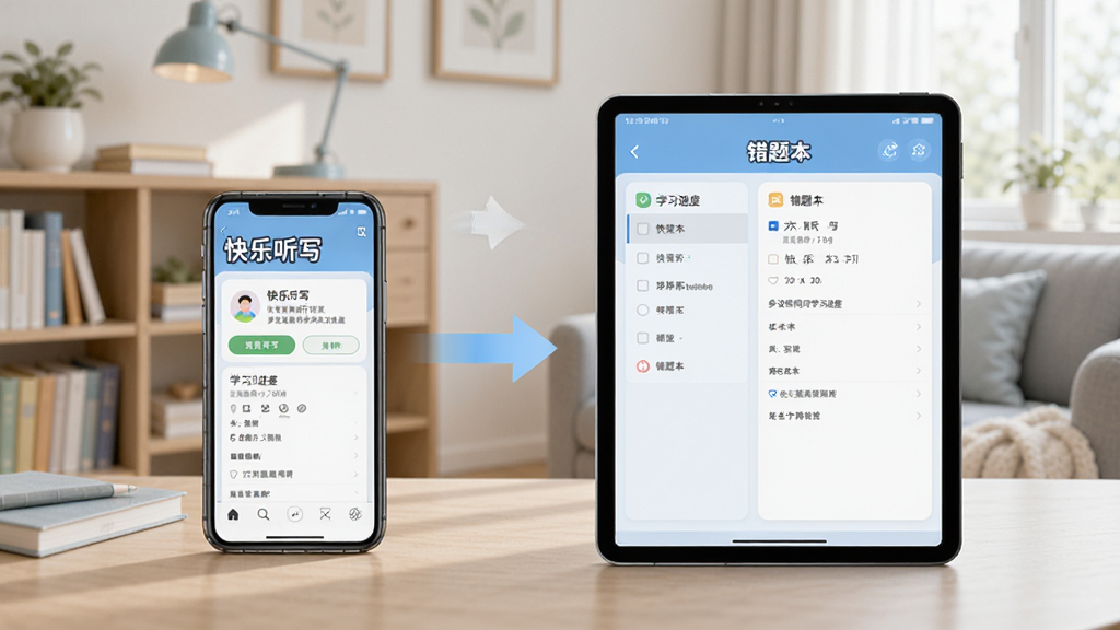 һ�š�������д�����豸ͬ������ʾ��ͼ��������ͬʱ�����ֻ���ƽ���豸����Ļ�϶���ʾ������д��ѧϰ���Ⱥʹ��Ȿ���棬�豸֮����ͬ����ͷ���ӣ������ǾӼ�ѧϰ������������ִ������ʸɾ��޶���Ԫ��