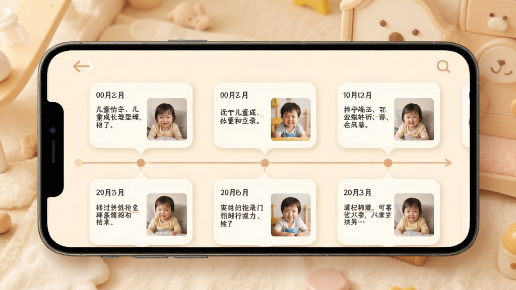 ���� ��ͯ�ɳ���̱���¼ҳ�棬�ֻ���Ļ��ʾʱ����ʽ�ļ�¼��Ƭ��ÿ�ſ�Ƭ�������ڡ�����������һ��С��Ƭ����������ܰ��ůɫ���������Ű����룬�����ͣ���������