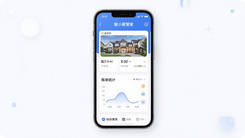 ��С�ѹܼ�����������չʾ������������һ�������ֻ�����Ļ��ʾ��С�ѹܼ�APP��ҳ��������Դ��Ƭ���˵�ͳ��ͼ�������������б������岼��������������ɫΪ��������ִ���ƽ��ϸ��Բ�󣬻��ʸɾ����޶���Ԫ��