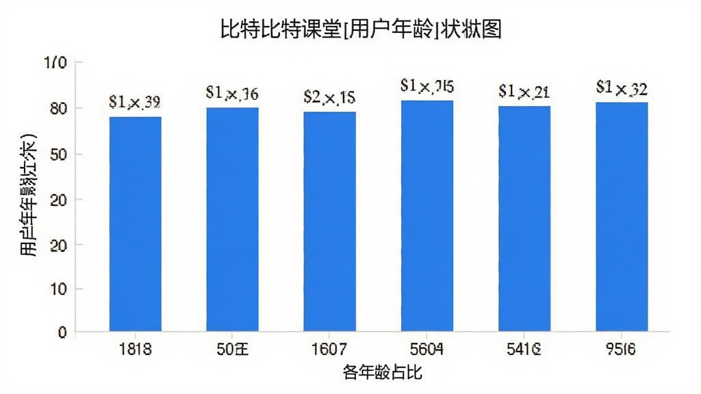 比特课堂 用户年龄分布 柱状图 18至60岁 各年龄段占比 蓝色柱子 白色背景 清晰数据标签 简洁图表风格