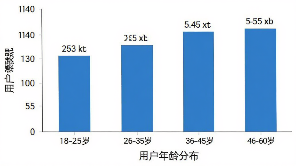 云瞻联盟 用户年龄分布 柱状图 横轴为年龄段 18-25岁 26-35岁 36-45岁 46-60岁 纵轴为用户占比 蓝色柱子 白色背景 简洁图表风格 数据标签清晰 画质干净 无多余元素