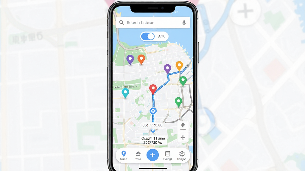 一张展示Fake Location软件核心功能的完整界面截图,主体为手机屏幕中央显示地图定位界面,地图上有多个彩色定位标记点,顶部有搜索框和模式切换按钮,底部是悬浮操作栏,布局清晰,排版居中,风格为现代扁平化科技风,细节包含定位图标、路线轨迹、坐标数值,画质高清,干净,无多余元素。