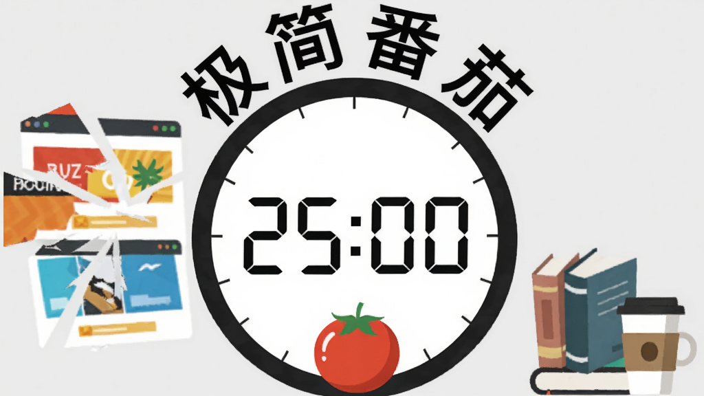 һ�ű�ƽ�����Ĳ廭������������һ���޴��Բ�μ�ʱ����������ʾ��25:00������Χ�����š������ѡ��ĸ������֡������Ǹɾ���ǳ��ɫ����ʱ���·���һ����ɫ�ķ���ͼ�ꡣ��������Ǵ������ŵ�����Ĺ�浯����Ƭ���Ҳ��Ǵ���רע�İ����鱾�Ϳ��ȱ��������������죬ɫ�ʶԱ����������ʸɾ��޶���Ԫ�ء�