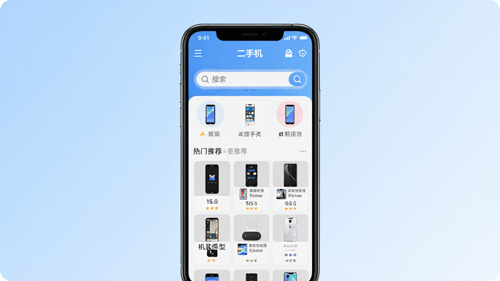 ���ض��ֻ�APP������չʾ������������һ�������ֻ�����Ļ����ʾ�����ֻ�����ƽ̨����ҳ�������ֻ�����ͼ�ꡢ�����������Ż����Ƽ��б���������ǳ��ɫ���䣬���������ִ��������������ɾ��޶���Ԫ��