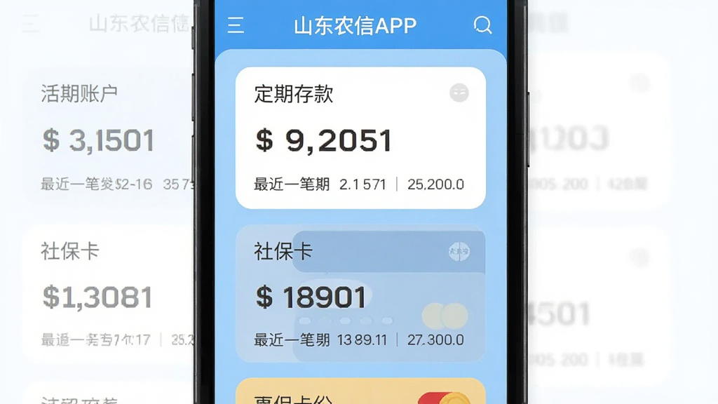 ɽ��ũ��APP�˻����������ͼ����ֻ���Ļ����ʾ����˻���Ƭ���ֱ��ע�����˻������ڴ��籣����ÿ����Ƭ����������ֺ����һ�ʽ��׼�¼�����汳��Ϊǳ��ɫ����������ƫ�󣬱�ƽ����Ʒ�񣬻��ʸɾ�