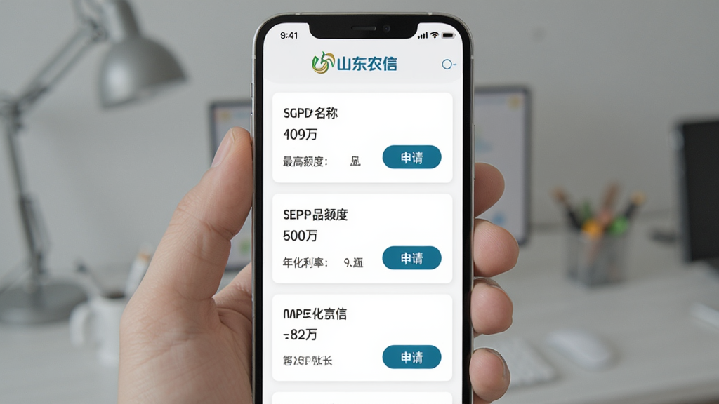 ɽ��ũ��APP��������ҳ�棬�ֻ���Ļ��ʾ�����Ʒ�б���ÿ�������Ʒ���ơ���߶�ȡ��껯���ʺ����밴ť������Ϊ��ɫ��Ƭʽ���֣�������ɽ��ũ�����ֱ�ʶ��������ִ������ʸɾ�
