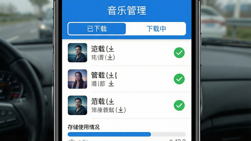 �������ָ���APP���������ع������棬����չʾ�ֻ���Ļ�ϵ������б�ҳ�棬�б�����ʾ���������صĸ������ƺͶ�Ӧ���֣�ÿ�׸��Ҳ���������ɵ���ɫ�Թ�ͼ�꣬ҳ�涥���С������ء��͡������С�������ǩҳ���ײ��д洢�ռ�ʹ������Ľ����������岼�������������ʵ�ã���ɫ�Ͱ�ɫΪ��ɫ�������ʸɾ��޶���Ԫ�أ��������ָ������ֱ�ʶλ��ҳ�涥��