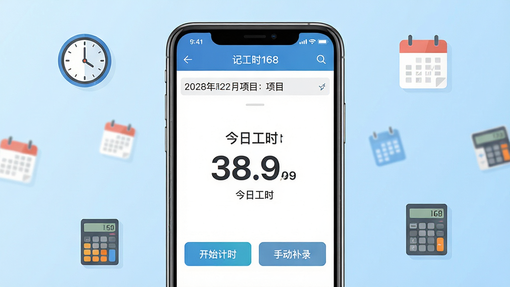 �ǹ�ʱ168 �ֻ�App������չʾ�������������ֻ���Ļ����Ļ����ʾ�ǹ�ʱ168�Ĵ�ҳ�棬���������ں���Ŀ���ƣ��м��Ǵ��ֺŵĽ��չ�ʱͳ�ƣ��ײ��п�ʼ��ʱ���ֶ���¼������ť�������Ǹɾ���ǳ��ɫ���䣬��Χɢ����ʱ�ӡ���������������Сͼ�꣬����ִ���ƽ���������������ֱ�ǩ��ȷ�����ʸɾ��޶���Ԫ��