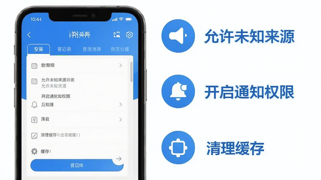 һ����Ϣͼ����ͼƬ��չʾi˷��APP�İ�װ����ͳ���������������������ֻ���װ�����ͼ���Ҳ�������˵���硰����δ֪��Դ��������֪ͨȨ�ޡ����������桱�ȣ��������������ɫ����ɫ�Ͱ�ɫΪ�������ʸɾ����޶���Ԫ�أ�ͼƬ������Ϊ����
