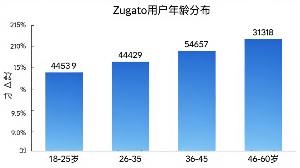 ��״ͼչʾZugato�û�����ֲ�������Ϊ�����18-25�ꡢ26-35�ꡢ36-45�ꡢ46-60�꣬����Ϊ�û�����ռ�ȣ���״ͼ��ɫΪ��ɫ���䣬ͼ���Ϸ��б��⡰Zugato�û�����ֲ����������ɾ���ɫ�����ݱ�ǩ���������ʼ���޶���Ԫ�ء�