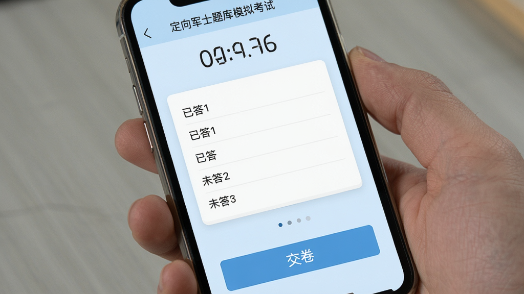 �����ʿ���ģ�⿼�Խ��棬�ֻ���Ļ��ʾ���Ե���ʱ�ʹ��⿨�����⿨�����Ѵ��δ�����Ŀ��ţ���Ļ�·��С���������ť������Ϊǳ��ɫ�����岼������������࣬���ʸɾ��޶���Ԫ��