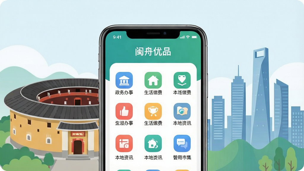 һ��չʾ��������Ʒ��App����ȫò������ͼ���������ֻ���Ļ����ʾ��������Ʒ�������棬�������������¡�����ɷѡ�������Ѷ��ͼ�꣬�����Ǹ�����¥���ִ����м�Ӱ�ںϣ����־��У��Ű��࣬����ִ���ƽ����ϸ��Բ�����������ʸɾ��������޶���Ԫ��