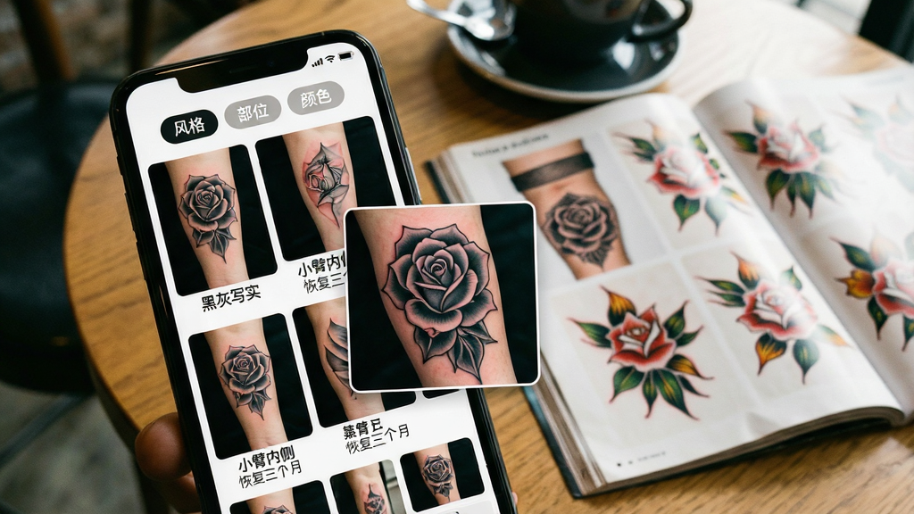 һ��չʾ��������ơ�App��а���ͼƬ�������������ֻ���Ļ����Ļ����ʾ�ٲ������ֵ�����ʵ��ͼ��ͼƬ�·���ע�š��ڻ�дʵ����С���ڲࡱ���ָ������¡��ȱ�ǩ���֣�����һ�źڻ�õ�廨����ͼ������Ŵ���Ļ�����С���񡱡���λ������ɫ������ɸѡ��ť���ֻ��Ա߷���һ��������������־����־��Ҳ�����Ƶ�ͼ���������ǿ��ȹ����棬�����Χ����