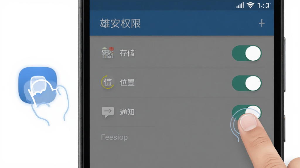 �۰�App��װȨ�����ý���ʾ��ͼ���ֻ���Ļ����ʾӦ��Ȩ�޹���ҳ�棬�����洢��λ�á�֪ͨ��Ȩ�޿��أ��Ա�����ָ���������ʾ�⣬����Ϊ��׿ԭ�������ɫ��࣬�������������ʸɾ�