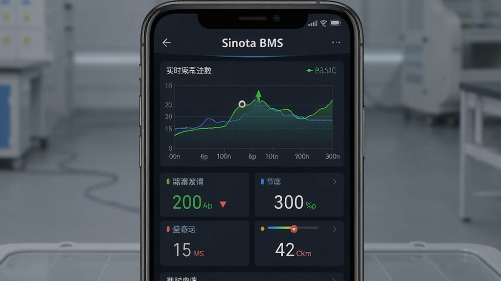 һ��չʾ Sinota BMS ʵʱ��⹦�ܵ�ͼƬ���������ֻ���Ļ��ʾ����¶ȡ���ѹ�������ȶ�̬�����Ǳ��̣��������� 