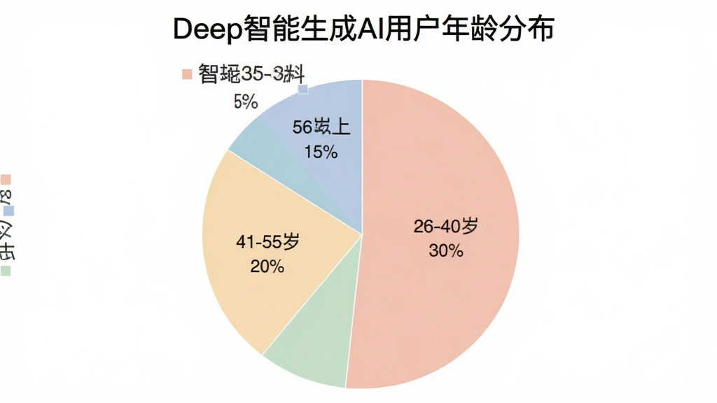 ������һ����״ͼ������Ϊ��Deep��������AI�û�����ֲ�����ͼ����Ϊ�Ŀ飺18-25��ռ��35%��26-40��ռ��30%��41-55��ռ��20%��56������ռ��15%��ͼ����ɫ��ͣ�����࣬���ʸɾ����޶���Ԫ�ء�