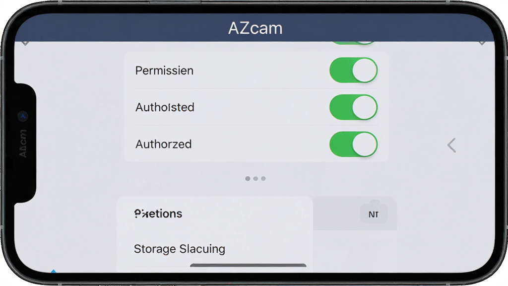 AZcam�������ý���չʾ���������ֻ���Ļ����ʾȨ����Ȩ�ʹ洢·��ѡ��ҳ�棬����Ϊ�Ϸ���Ȩ�޿����б����·��Ǵ洢λ��ѡ��Ű�����������࣬ϸ����ȷ�����ʸɾ��޶���Ԫ�أ����涥���С�AZcam������
