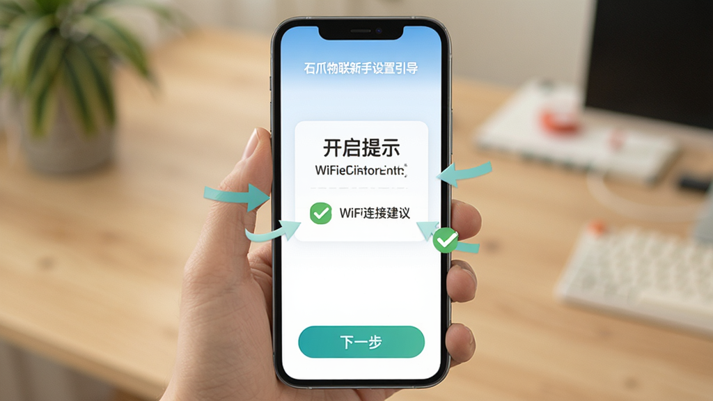 ʯצ����������������ҳ�棬�ֻ���Ļ��ʾȨ�޿�����ʾ��WiFi���ӽ��飬�������й�ѡ��Ǻͼ�ͷ�������ײ��С���һ������ť������Ѻ����������ʸɾ�