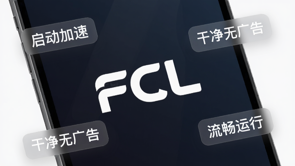 һ���ֻ���Ļ��д������������FCL�����������棬logo��Ŀ�������Ǽ�����ɫ���䣬��Χ�����š��������١������ɾ��޹�桱�����������С����������İ�͸����ǩ������Ǳ�ƽ���Ƽ��У����������ɾ����޶���Ԫ��