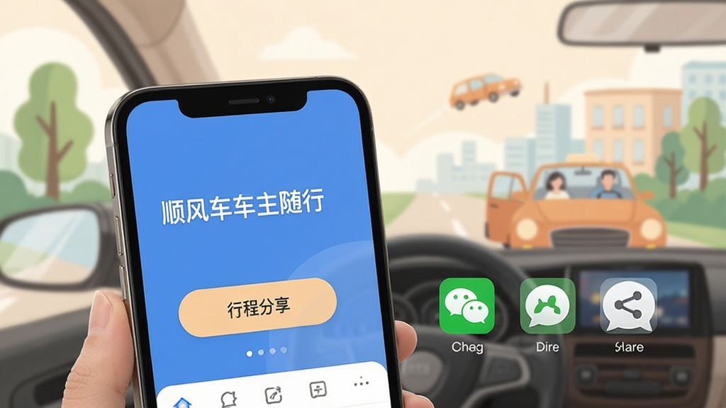 һ��չʾ˳�糵�������������г̷������ܵĻ��棬������һ���ֻ�����Ļ����ʾ��˳�糵�������С��������г̷�����ť���Ա���΢�š����ŵȷ�������ͼ�꣬��������͵ĳ��г����廭�����ּ�����ˣ������ܰʵ�ã�ϸ�ھ��£����ʸɾ��޶���Ԫ�ء�