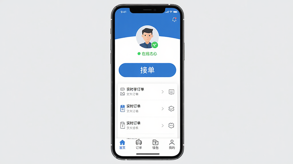 ��������˾���� �ֻ�Ӧ�ý���չʾ ��ɫ��Ϊ��ɫ�Ͱ�ɫ ������ʾ˾��ͷ�������״̬ �м�����Ŀ�Ľӵ���ť��ʵʱ�����б� �ײ�Ϊ������ ������ҳ ���� Ǯ�� �ҵ� �ĸ�ͼ�� ������ִ� ��ƽ����� �������� �ɾ��޶���Ԫ��